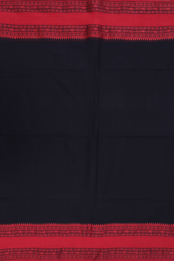 Bengal Cotton Saree In Black With Threadwork Border