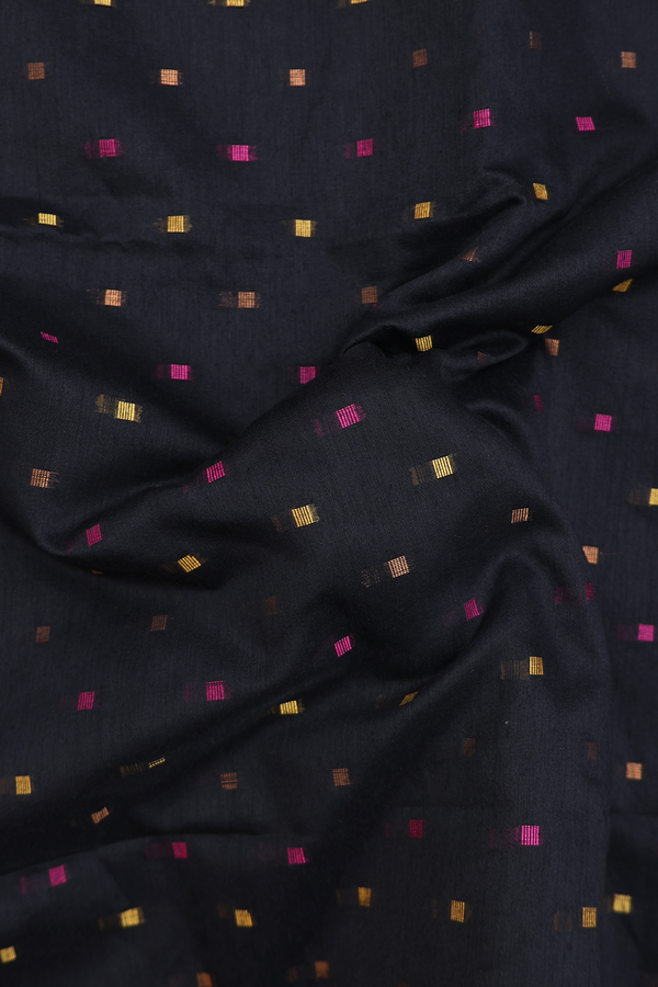 Bengal Cotton Saree In Black With Threadwork Buttas
