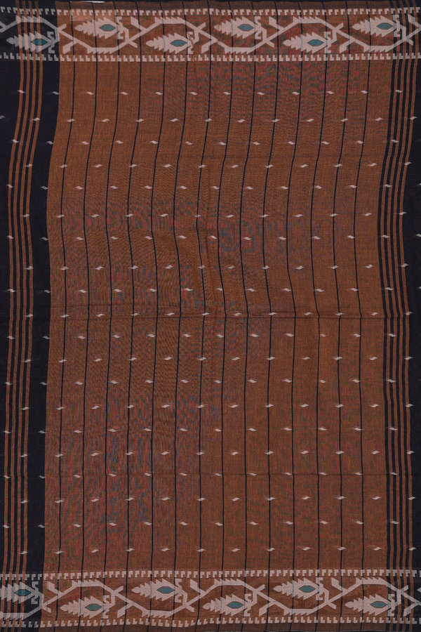Bengal Cotton Saree In Black With Threadwork Buttas
