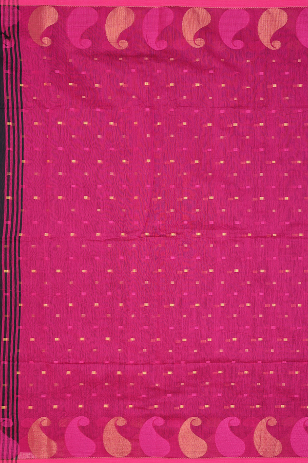 Bengal Cotton Saree In Black With Threadwork Buttas