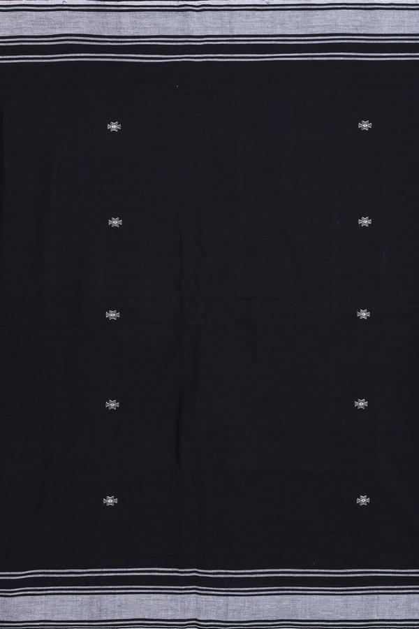 Bengal Cotton Saree In Black With Threadwork Buttas