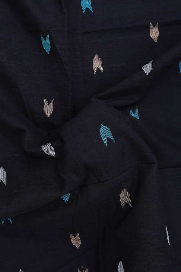 Bengal Cotton Saree In Black With Threadwork Buttas