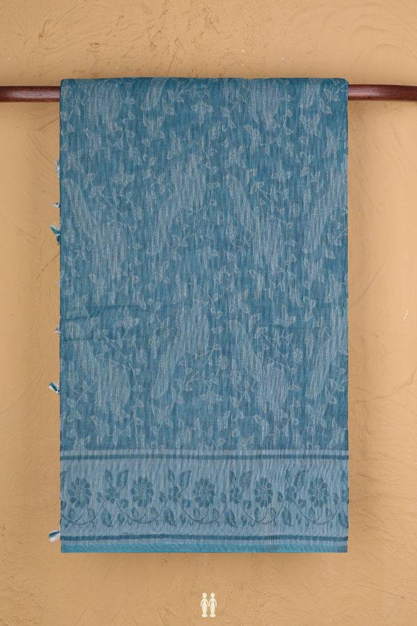 Bengal Cotton Saree In Blue With Peacock Design