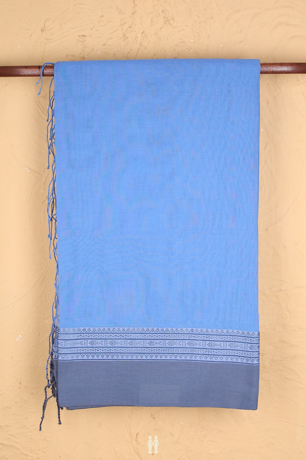 Bengal Cotton Saree In Blue With Threadwork Border