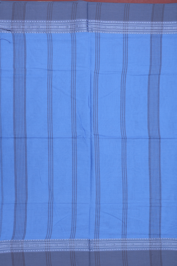 Bengal Cotton Saree In Blue With Threadwork Border