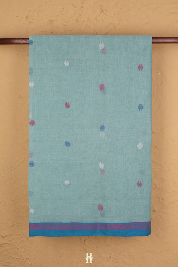 Bengal Cotton Saree In Blue With Threadwork Buttas