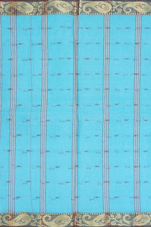 Bengal Cotton Saree In Blue With Threadwork Buttas