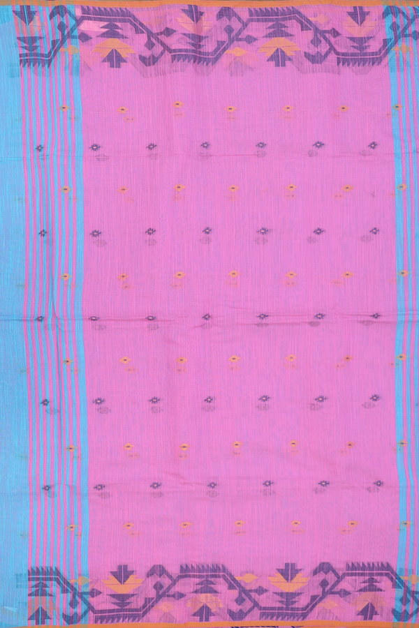 Bengal Cotton Saree In Blue With Threadwork Buttas