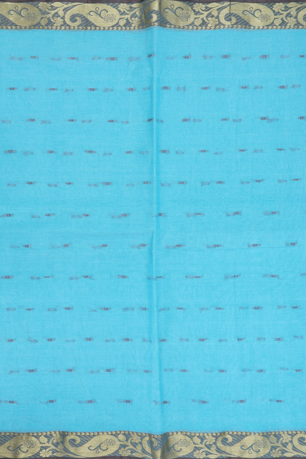 Bengal Cotton Saree In Blue With Threadwork Buttas