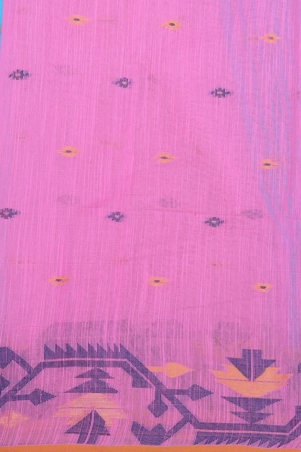 Bengal Cotton Saree In Blue With Threadwork Buttas