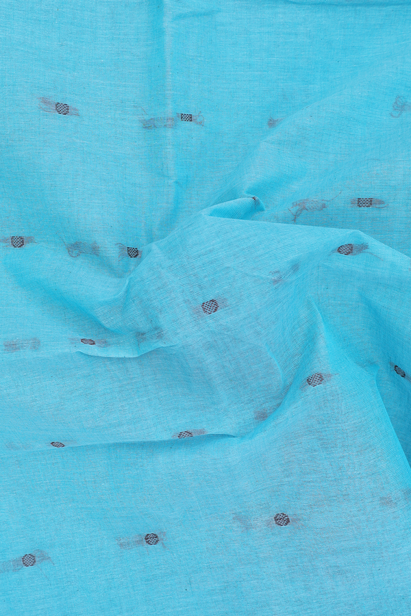 Bengal Cotton Saree In Blue With Threadwork Buttas