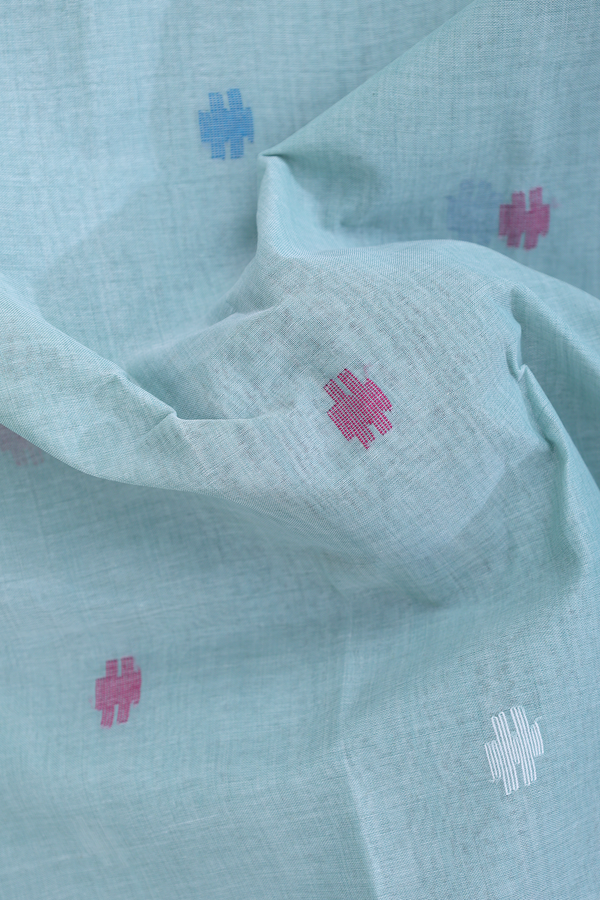 Bengal Cotton Saree In Blue With Threadwork Buttas