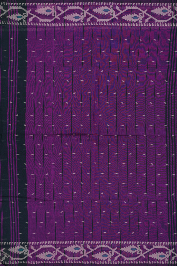 Bengal Cotton Saree In Bottle Green With Threadwork Buttas