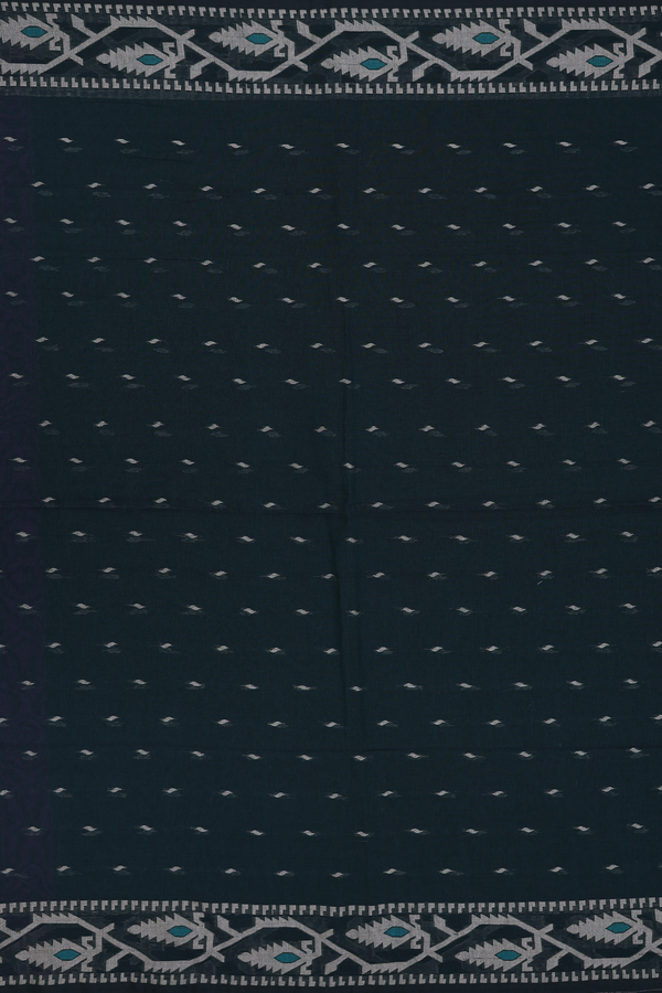 Bengal Cotton Saree In Bottle Green With Threadwork Buttas