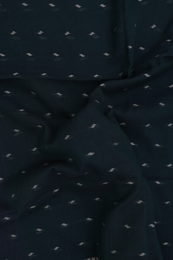 Bengal Cotton Saree In Bottle Green With Threadwork Buttas