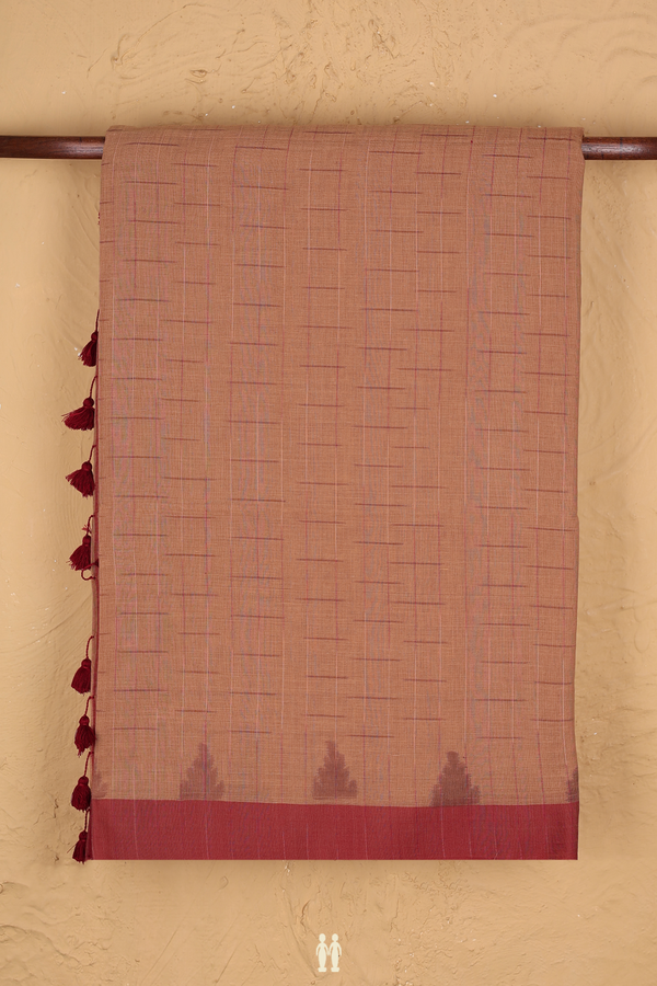 Bengal Cotton Saree In Brown With Checks Design