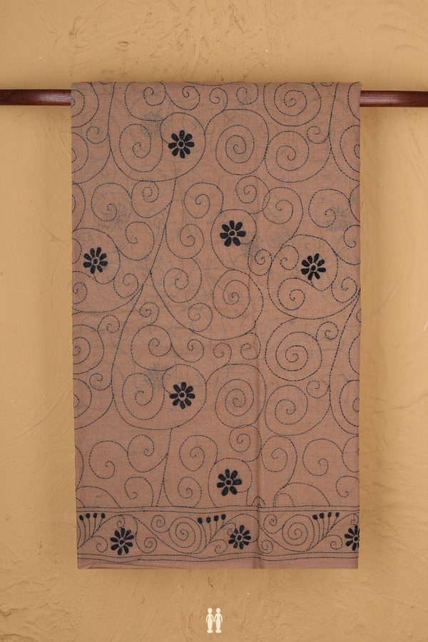 Bengal Cotton Saree In Brown With Chikankari Design