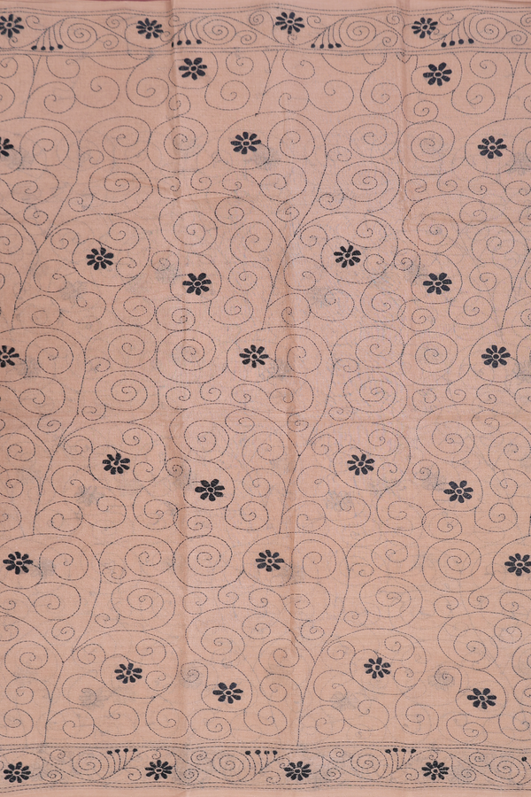 Bengal Cotton Saree In Brown With Chikankari Design