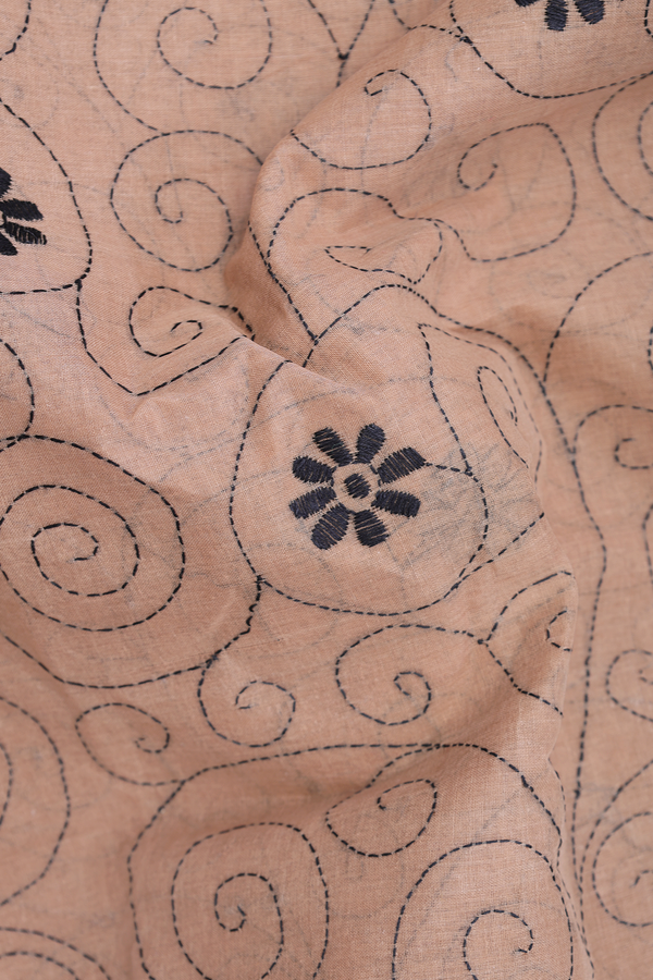 Bengal Cotton Saree In Brown With Chikankari Design