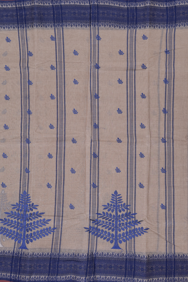 Bengal Cotton Saree In Brown With Leaf Buttas