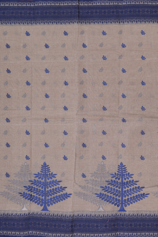 Bengal Cotton Saree In Brown With Leaf Buttas