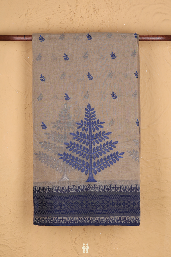 Bengal Cotton Saree In Brown With Leaf Buttas