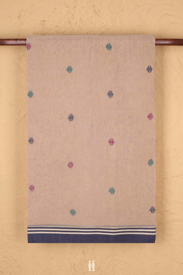 Bengal Cotton Saree In Brown With Threadwork Buttas