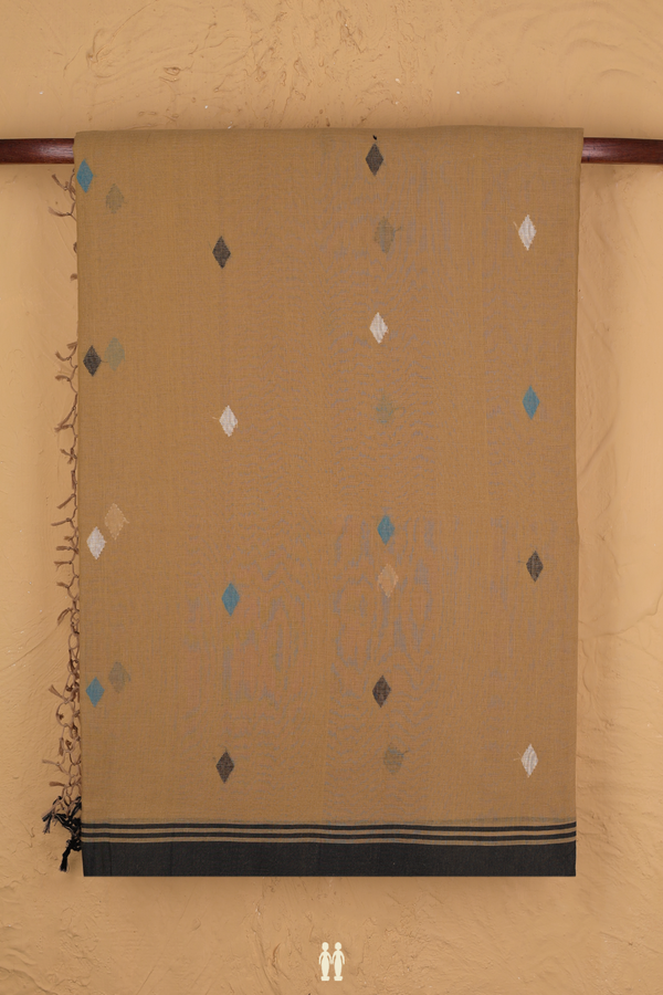 Bengal Cotton Saree In Brown With Threadwork Buttas