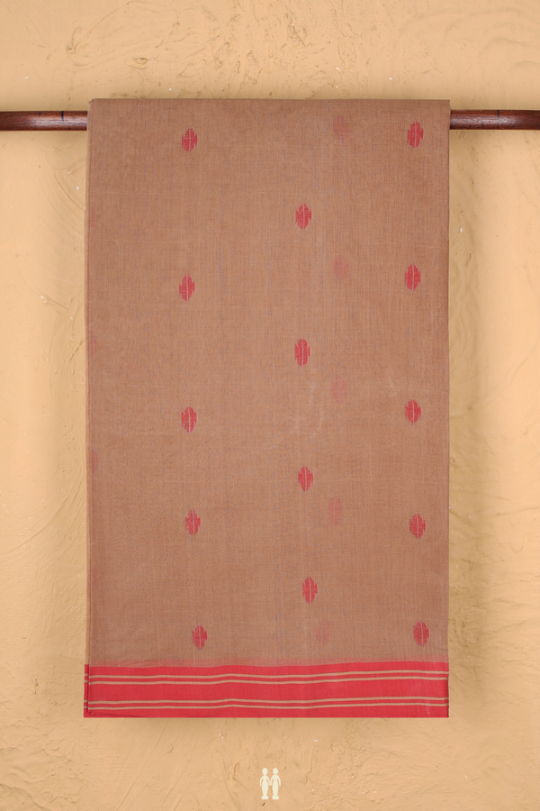 Bengal Cotton Saree In Brown With Threadwork Buttas