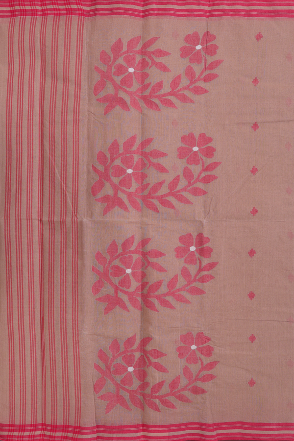 Bengal Cotton Saree In Brown With Threadwork Buttas