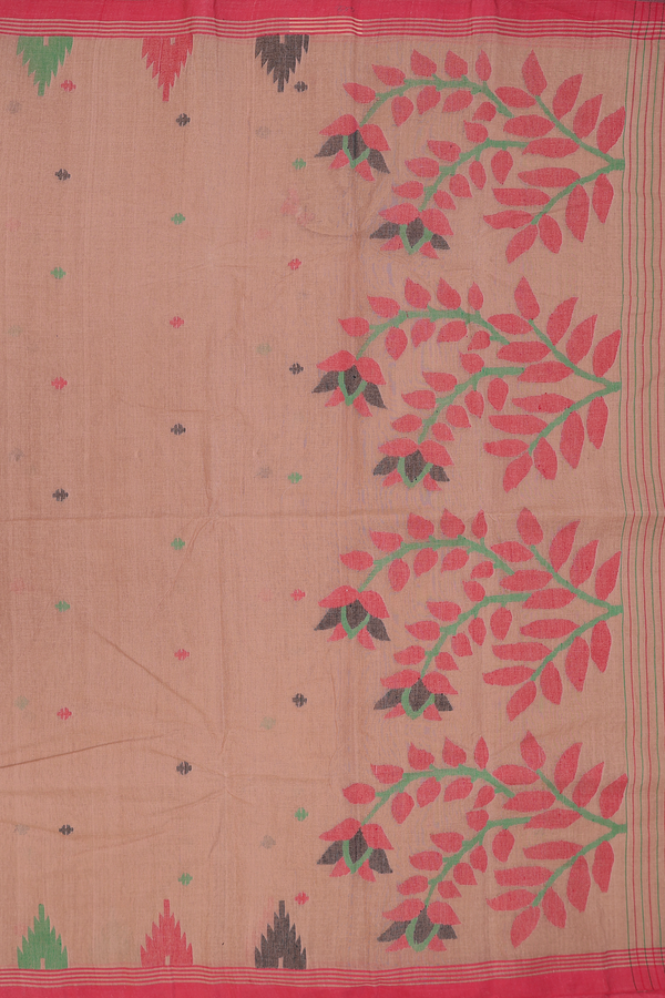 Bengal Cotton Saree In Brown With Threadwork Buttas