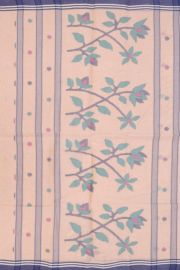 Bengal Cotton Saree In Brown With Threadwork Buttas