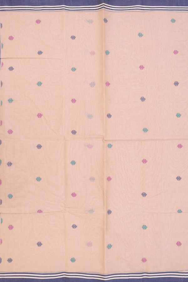 Bengal Cotton Saree In Brown With Threadwork Buttas