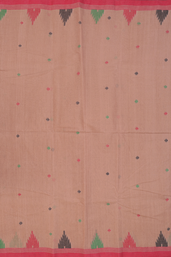 Bengal Cotton Saree In Brown With Threadwork Buttas