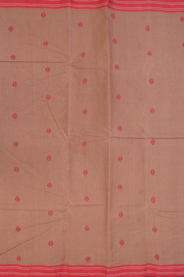 Bengal Cotton Saree In Brown With Threadwork Buttas