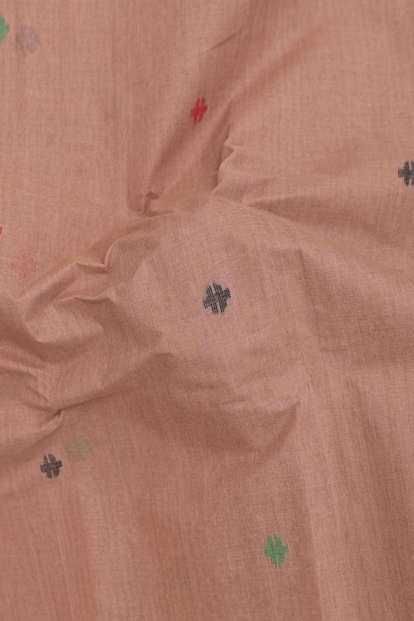 Bengal Cotton Saree In Brown With Threadwork Buttas
