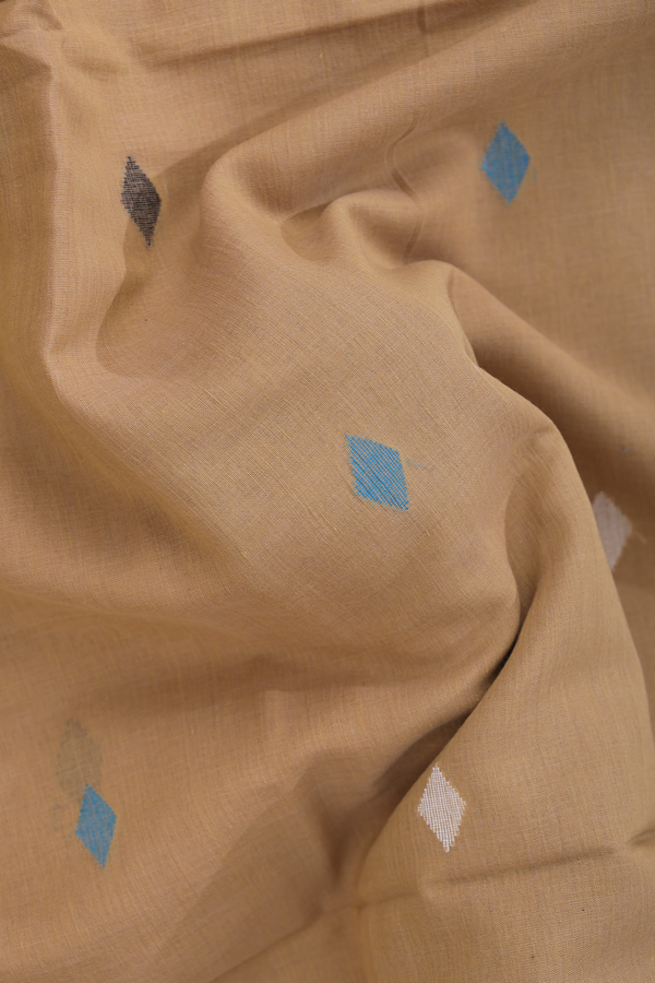 Bengal Cotton Saree In Brown With Threadwork Buttas