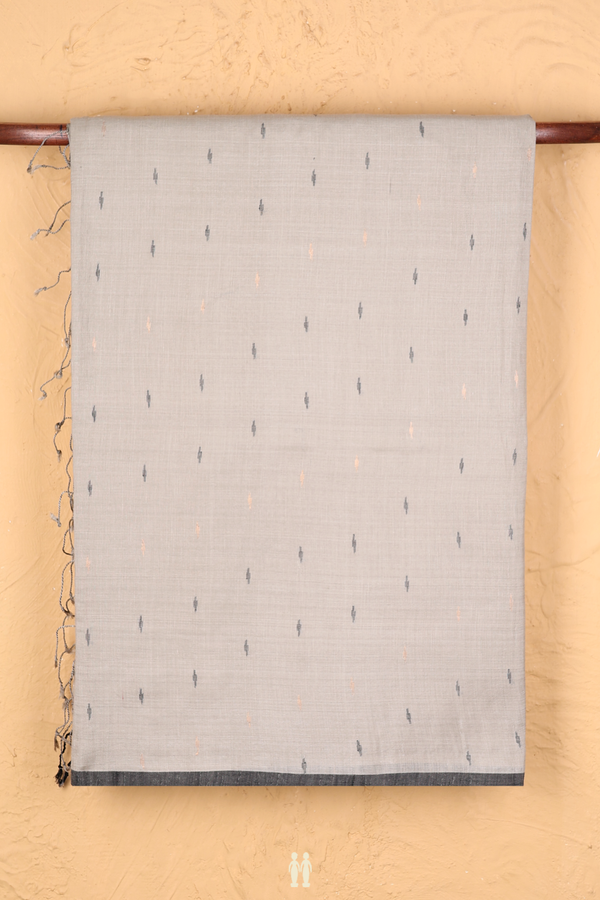 Bengal Cotton Saree In Brownish Grey With Threadwork Buttis