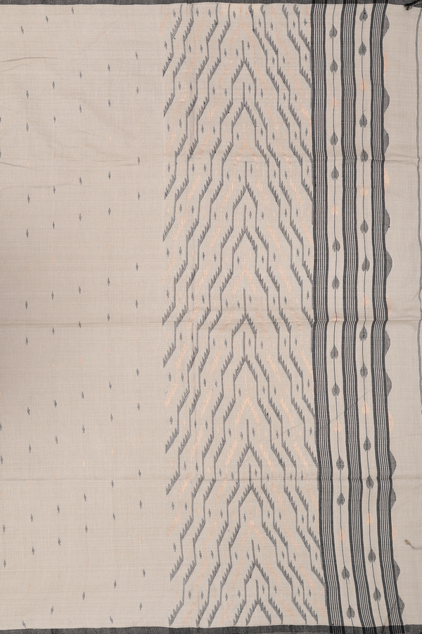 Bengal Cotton Saree In Brownish Grey With Threadwork Buttis