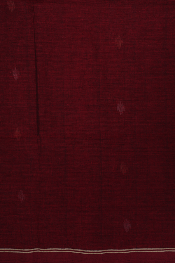 Bengal Cotton Saree In Burgundy Red With Threadwork Buttas