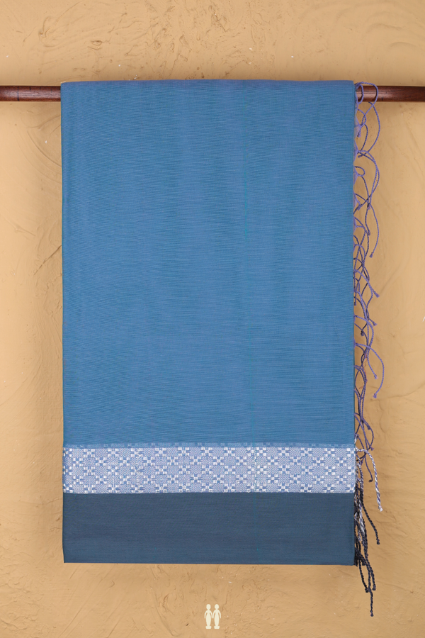 Bengal Cotton Saree In Capri Blue With Contrast Border