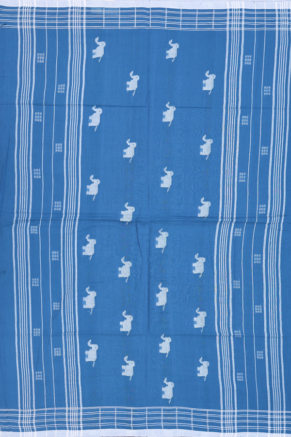 Bengal Cotton Saree In Capri Blue With Threadwork Buttas