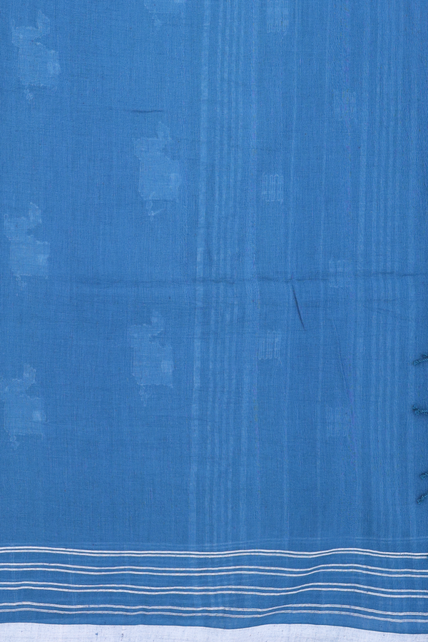 Bengal Cotton Saree In Capri Blue With Threadwork Buttas