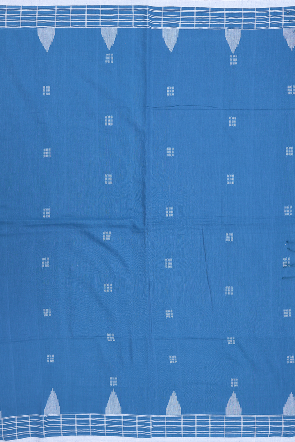 Bengal Cotton Saree In Capri Blue With Threadwork Buttas