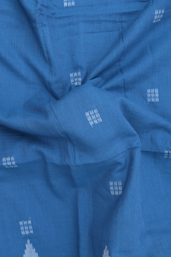 Bengal Cotton Saree In Capri Blue With Threadwork Buttas