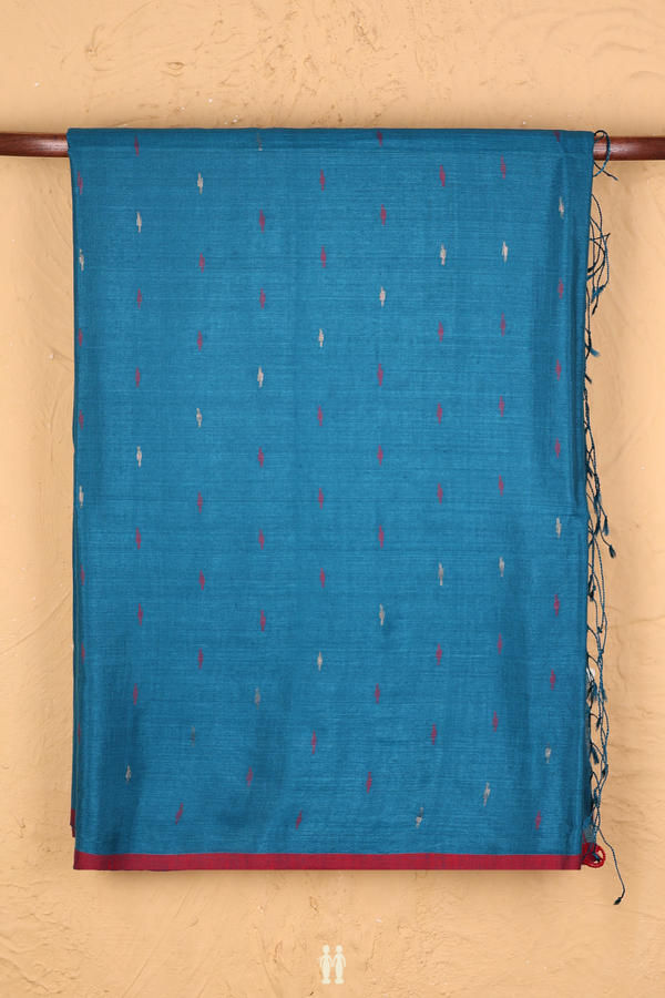 Bengal Cotton Saree In Capri Blue With Threadwork Buttis