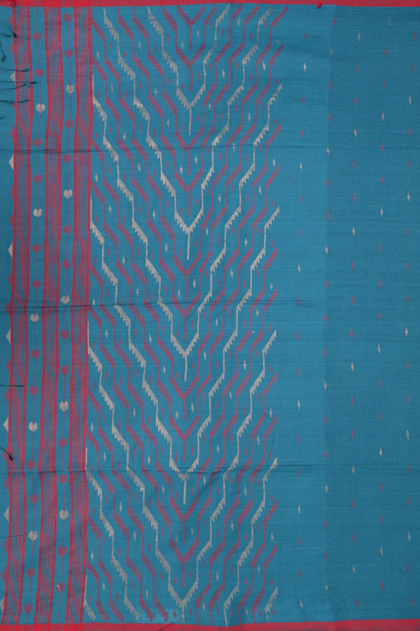 Bengal Cotton Saree In Capri Blue With Threadwork Buttis