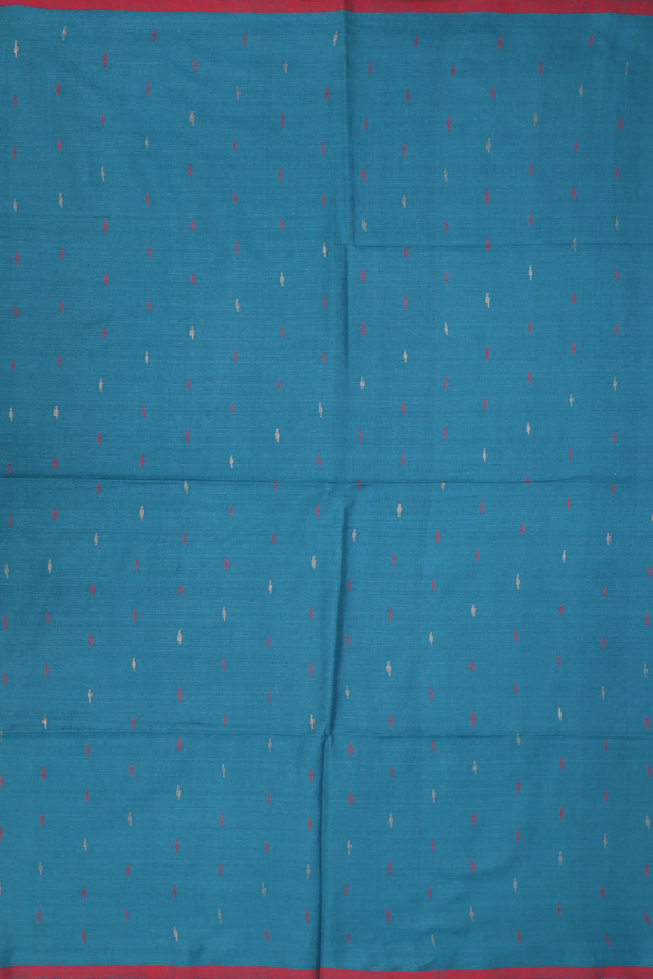 Bengal Cotton Saree In Capri Blue With Threadwork Buttis