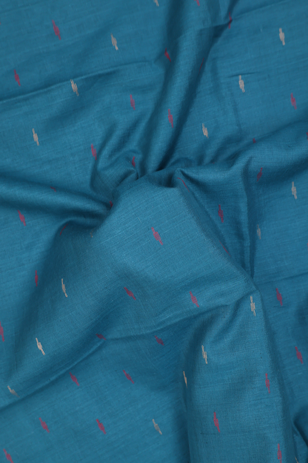 Bengal Cotton Saree In Capri Blue With Threadwork Buttis