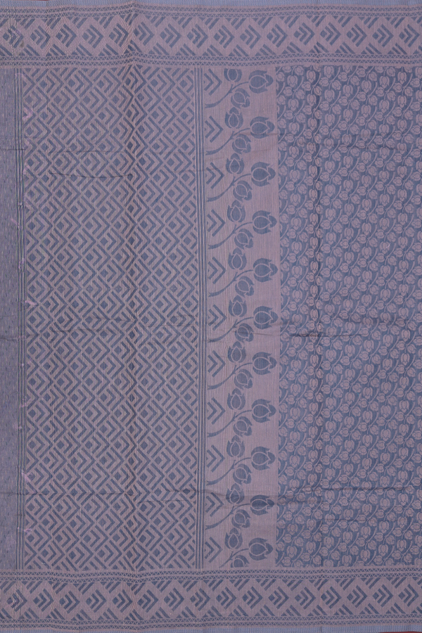 Bengal Cotton Saree In Charcoal Grey With Floral Design